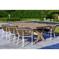 Santino + Melina 7-Piece Outdoor Dining Set - Wood Dining Table and 6 Rope Backing Chairs with White Legs - Outsy 0ASAN-MEL-DIN-SET-WH