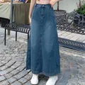 S-5XL Femmes Longues Jupe en Denim L'été Mode Vintage Taille haute Hanche enveloppante Ligne A Jupe