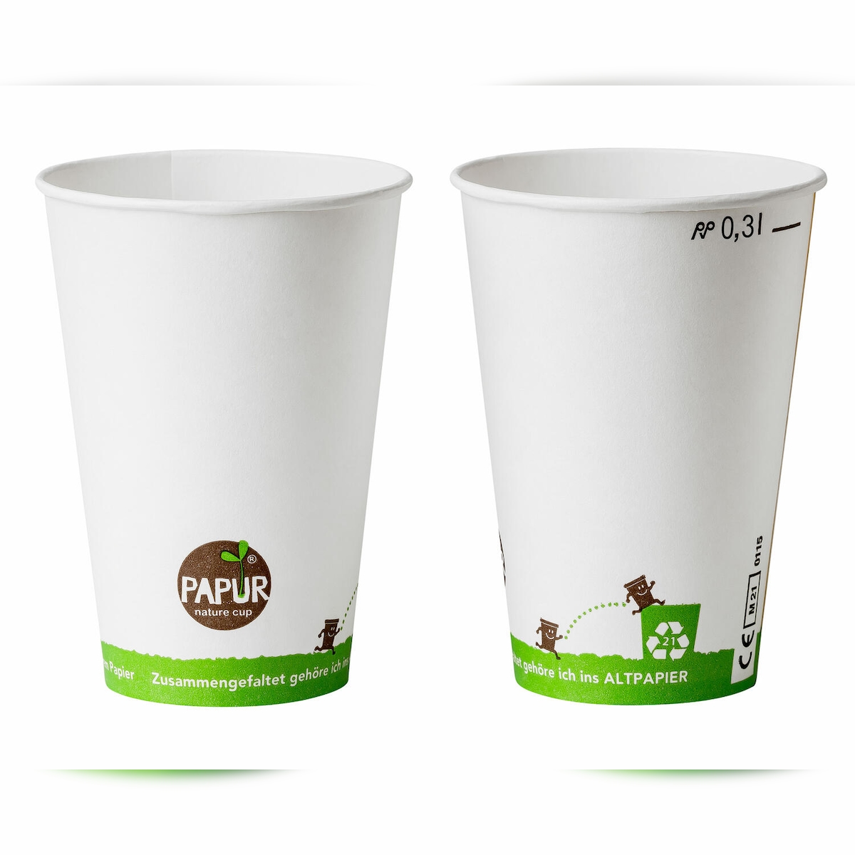 VEPATIM 400x Bio Kaltgetränkebecher Pappbecher PAPUR mit CE Eichstrich 300 ml Image