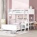 Twin Over Full/Full Over Full L-Shaped Bunk Bed with Small Desk, Solid Wood Bunk Beds with 4 Wheels and Ladder for Kids Teens