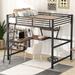 Full Size Loft Bed Metal & MDF Bed with Desk and Shelf