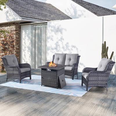 Pocassy Fire Pit Table with Loveseat Sofa and Chair