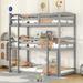 Wood Triple Bunk Beds,Bunk Beds Twin Over Twin Over Twin,Triple Bed for 3, 3 Beds Bunk Bed with Guard Rails and Ladder for Kids