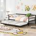 Metal Twin Size Daybed with Portable Folding Trundle, Heavy Duty Steel Sofa Bed with Solid Slats Support, No Box Spring Needed