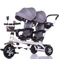 Double Tricycle Twin Baby Bicycle - Stroller with Extended Awning, Storage Basket & Pushchair - Infant Carriage Ideal for Children - Lightweight Trolley with Big Stroller Design