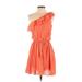 Guess Cocktail Dress - Mini One Shoulder Sleeveless: Orange Print Dresses - Women's Size Small