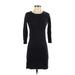 Ann Taylor LOFT Outlet Casual Dress - Bodycon Crew Neck 3/4 sleeves: Black Print Dresses - Women's Size 2X-Small Petite