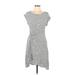 Max Studio Casual Dress Scoop Neck Short sleeves: Gray Print Dresses - Women's Size Large