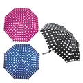 Kav Ladies Penny Spot Supermini Umbrella - Compact, Automatic Folding Lightweight Portable Umbrella (Fucsia With White Spot)