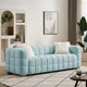 3 Seater Sofa, Teddy Fleece Fabric 210 Cm Loveseat Couch With 2 Pillow For Living Room Bedroom - Baby Blue