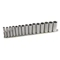 AB Tools 15Pc 3/8" Dr Deep Reach Crv Sockets On Rail 8-22mm Hex 6 Point Metric