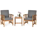 3 Pieces Patio Furniture Set Outdoor Acacia Wood Cushioned Chairs and Coffee Table for Garden Backyard Poolside Bistro and Deck Patio Conversation Chat Set