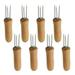 8pcs Stainless Steel Corn Cob Holder Wooden Handle Grilling Fork Portable Fruit Forks Barbecue Accessories