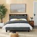 Queen Size Wooden Bed Frame Platform Bed with Outlet & USB Ports, Grey