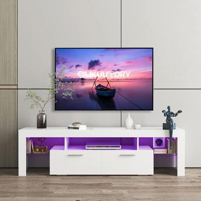 White Modern Wood TV Console with High Glossy Entertainment Center - 14 inches in width