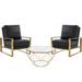 LeisureMod Jefferson 3-Piece Leather Armchairs and Geometric Coffee Table Set - 36"