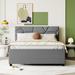 Classic Full Size Upholstered Bed, Linen Fabric Platform Bed with Brick Pattern Headboard and Twin Size Trundle Bed Frame