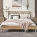 Beige Classic Queen Size Platform Bed, Upholstered Bed Frame w/ Rubber Wood Legs, No Box Spring Needed, Linen Fabric House Bed