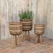 11"/13"/15" Brown Bamboo Round Planters on Stand for Outdoor and Indoor (Set of 3)