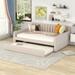 Full Size Daybed with Trundle,Upholstered Day Bed Frame Velvet Sofa Beds with Vertical Channel Tufted