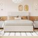 Beige Full Size Upholstered Platform Bed with 1 Twin Size Trundle Bed Frame