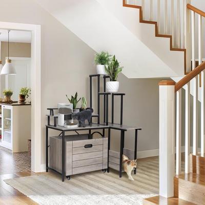 Farmhouse Cat Litter Box Enclosure Furniture with Flower Stand - 36.8