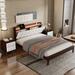 3-Pieces Bedroom Sets Upholstered Platform Bed with USB Charging Station & LED Light & 2 Nightstands, Platform Bed Frame