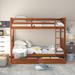 Walnut Twin Over Twin Bunk Bed with Ladders & Two Storage Drawers and Wooden Bunk Bedframe, Convertible into 2 Beds