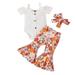 Efsteb Baby Girl Clothes Clearance Newborn Infant Toddler Baby Girls Clothing Sets Solid Color Short Sleeve Romper Floral Print Flared Long Pants Hairband Suit White (12-18 Months)