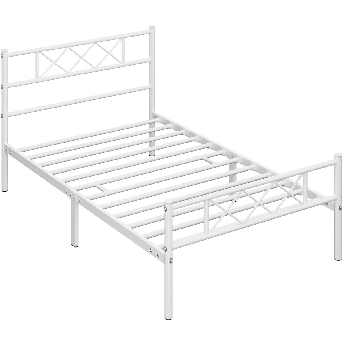 Yaheetech Modern Metallbett 90x200 cm Bettgestelle mit Lattenrost, Doppelbett/Einzelbett, Bettrahmen mit Kopfteil, Gästebett für Schlafzimmer Weiß Image