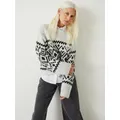 HUSH Kellen Fairisle Chunky Rib Cropped Jumper, Palest Grey/Black