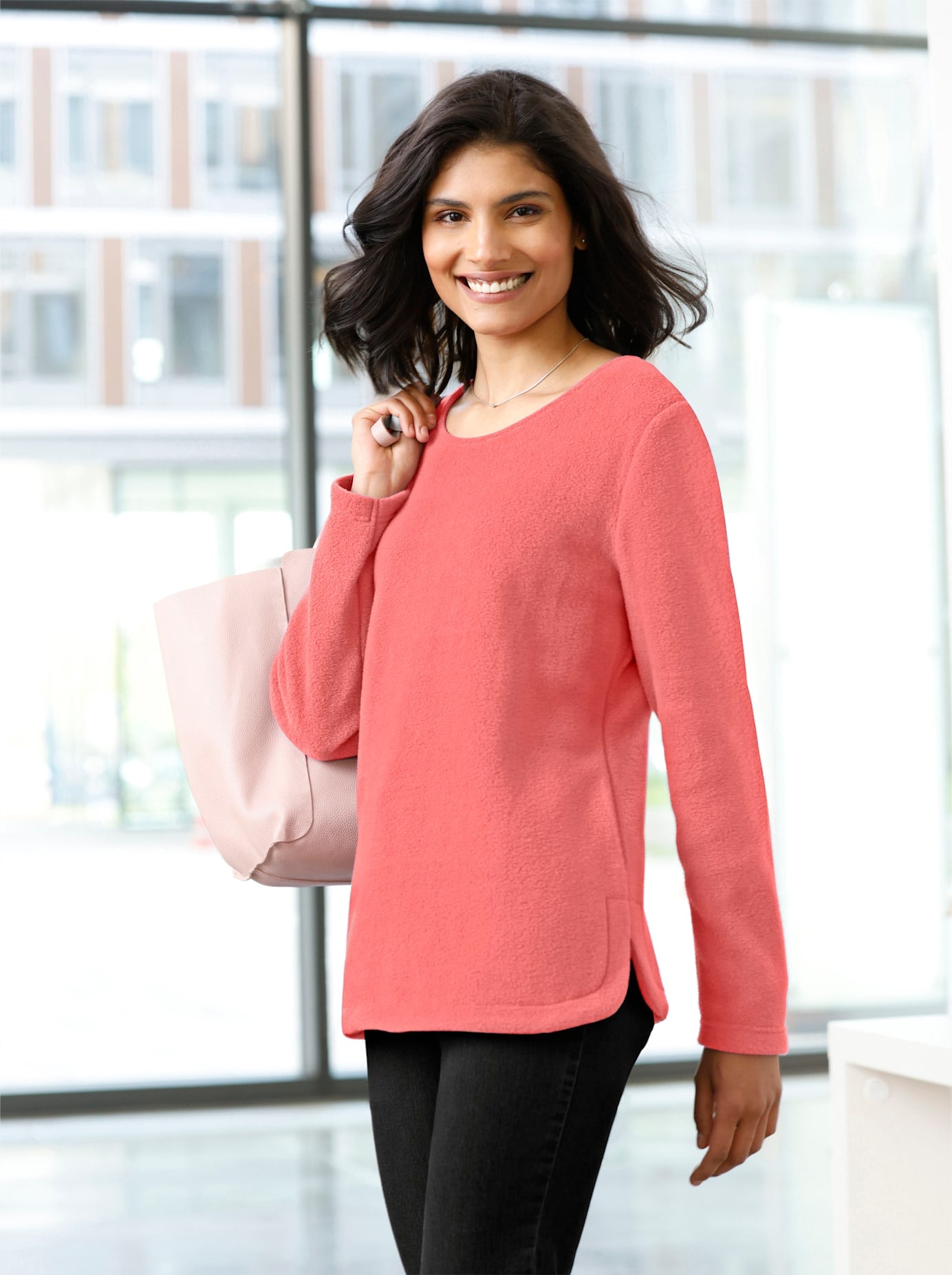 Fleeceshirt CLASSIC BASICS "Fleece-Shirt", Damen, Gr. 44, rosa (flamingo), 100% Polyester, unifarben, Shirts