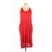 DKNY Jeans Casual Dress - High/Low Scoop Neck Sleeveless: Red Print Dresses - Women's Size 14