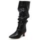 Gicoiz Women Classic Kitten Heel Knee High Slouch Boots Pull On Winter Warm Outdoor Riding Tall Booties Fashion Party Shoes Black-PU Size 6-40