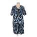 Coldwater Creek Casual Dress - Shift V Neck Short sleeves: Blue Floral Dresses - Women's Size P