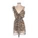 Max + Ash Casual Dress - Mini V-Neck Sleeveless: Brown Leopard Print Dresses - Women's Size X-Small