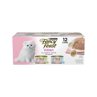 Fancy Feast Kitten Classic Pate Collection Turkey & Whitefish Variety Pack Grain-Free Wet Cat Food, 3-oz can, case of 12