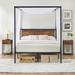 Black Four-Poster Platform Metal Bed Frame with Storage