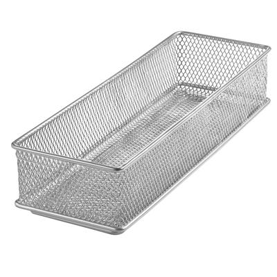 Silver Mesh Drawer Cabinet and or Shelf Organizer Bins, School Supply Holder Office Desktop Organizer Basket. Pack of 1