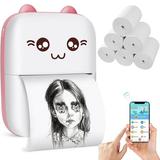 IFCOW Mini Photo Printer Portable Pocket Thermal Printer with 6 Rolls Paper Bluetooth Wireless Printer for Home Use Picture Printer for Photo Receipt Label Printing with iOS Android APP (Pink)