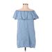 Zara Casual Dress - Shift Off The Shoulder Short sleeves: Blue Print Dresses - Women's Size X-Small