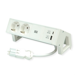 BACHMANN DESK2 ALU WHITE 2x Schutzkontakt, USB Charger 22W A&C, 0,2m GST18 Image