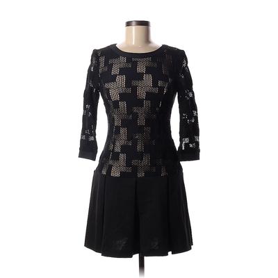 ABS Allen Schwartz Casual Dress Crew Neck 3/4 Sleeve: Black Argyle Dresses - Women's Size Small