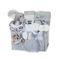 Newborn Unisex Baby Gift Basket, Hand Packed Hamper with Nappy CADD, Elephant Soft Toy, Waffle Blanket, Clothes, Essentials & Baby Shower Gifts