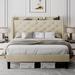 Halence Metal Panel Headboard Design Bed Upholstered/Metal/Linen in Gray/Brown | 50 H x 57 W x 79 D in | Wayfair GCUS-WF3B-I870000749A3