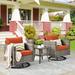 Red Barrel Studio® 3 Piece Rattan Seating Group w/ Cushions Synthetic Wicker/All - Weather Wicker/Wicker/Rattan in Orange | Outdoor Furniture | Wayfair