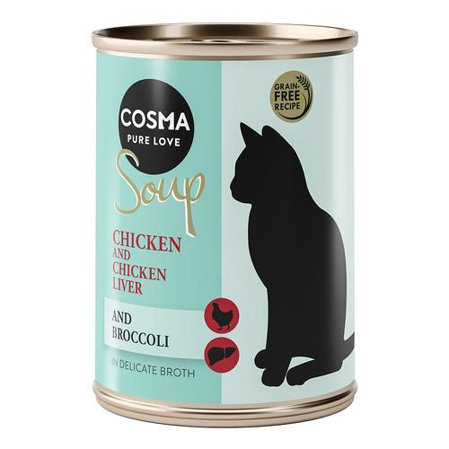 12x 100g Cosma Soup Hühnchenfilet mit Hühnerleber und Brokkoli Katzenfutter nass