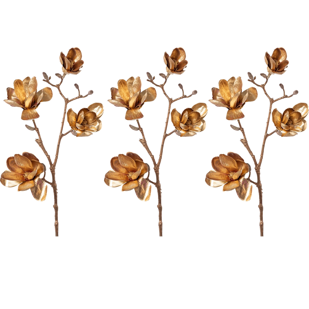CREATIV green künstliche Pflanze Magnolie, 85 cm, altgold, 3er Set Image