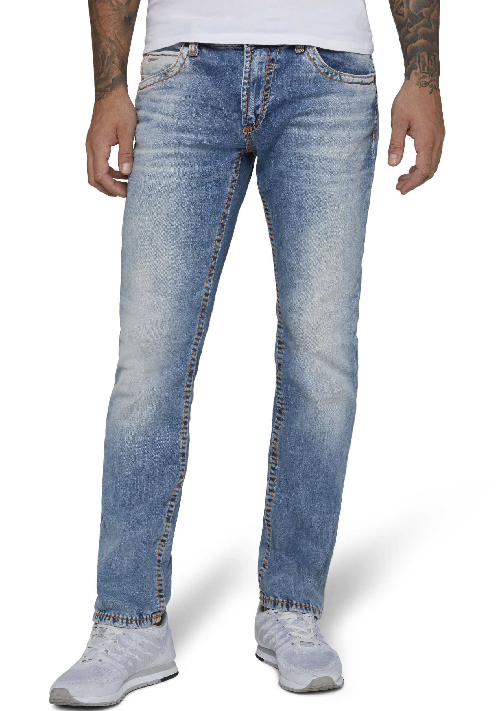 Straight-Jeans CAMP DAVID "NI:CO:R611", Herren, Gr. 31, Länge 30, blau (light vintage), Denim/Jeans, Obermaterial: 99% Baumwolle, 1% Elasthan, straight fit, Jeans Straight-Jeans, mit markanten Steppnähten