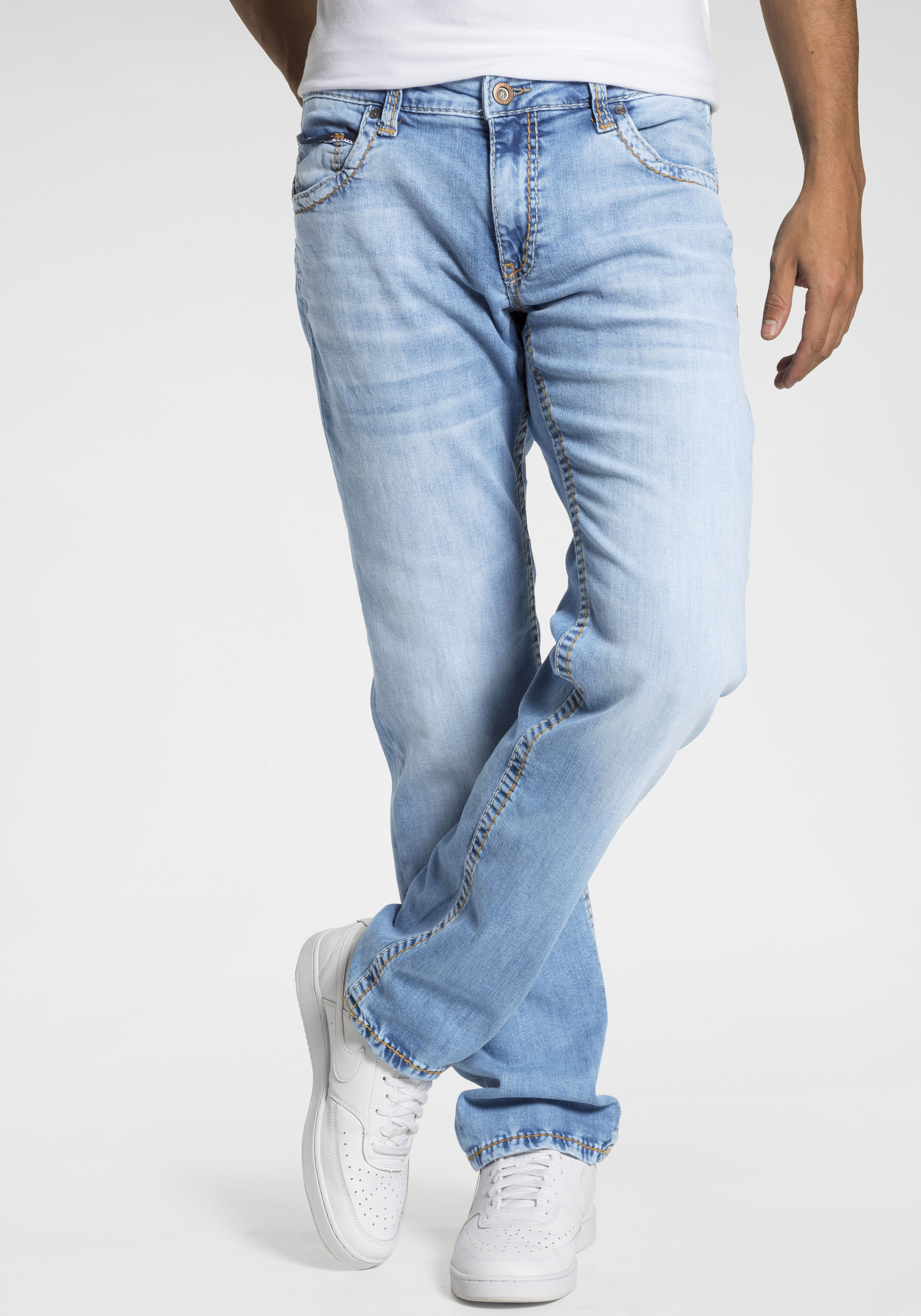 Loose-fit-Jeans CAMP DAVID "CO:NO", Herren, Gr. 40, Länge 30, blau (light vintage), Denim/Jeans, Obermaterial: 99% Baumwolle, 1% Elasthan, unifarben, comfort fit lang, Jeans, mit markanten Nähten und Stretch